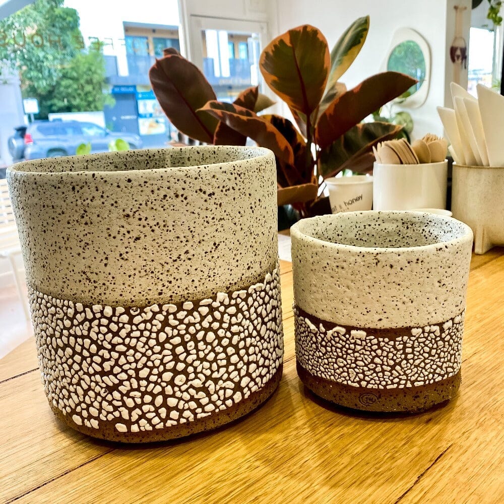 Footed White Crackle Planter - Tall - Toast and honey studio